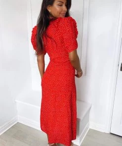 AX Paris Red Polka Dot Frill Sleeve Midi Dress Dresses 10 AX Paris Red Polka Dot Frill Sleeve Midi Dress Dresses