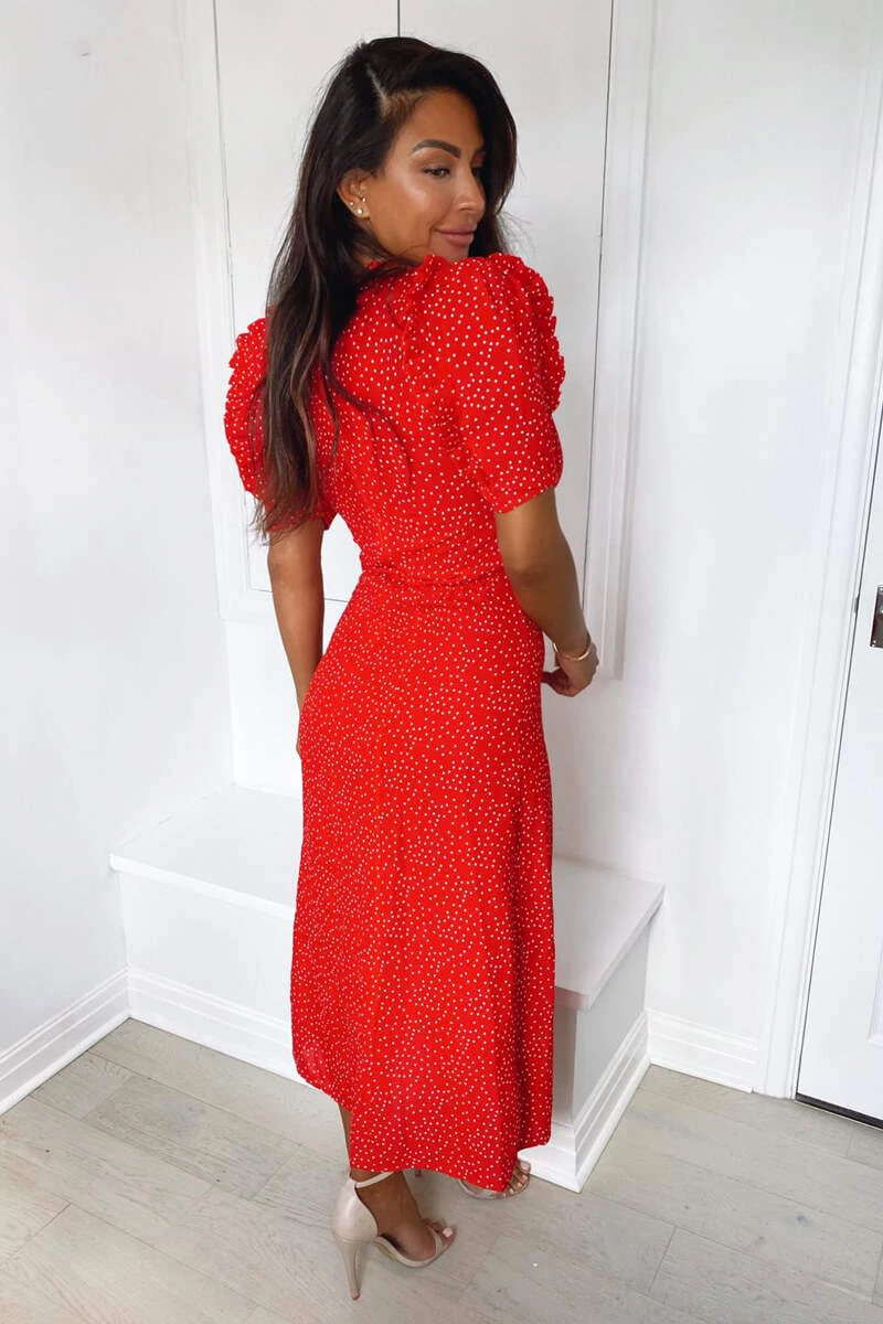AX Paris Red Polka Dot Frill Sleeve Midi Dress Dresses 5 AX Paris Red Polka Dot Frill Sleeve Midi Dress Dresses