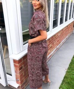 AX Paris Red Printed Button Up Jumpsuit Jumpsuits And Playsuits