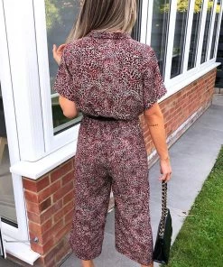 AX Paris Red Printed Button Up Jumpsuit Jumpsuits And Playsuits