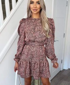 AX Paris Red Printed Long Sleeve Skater Dress Dresses