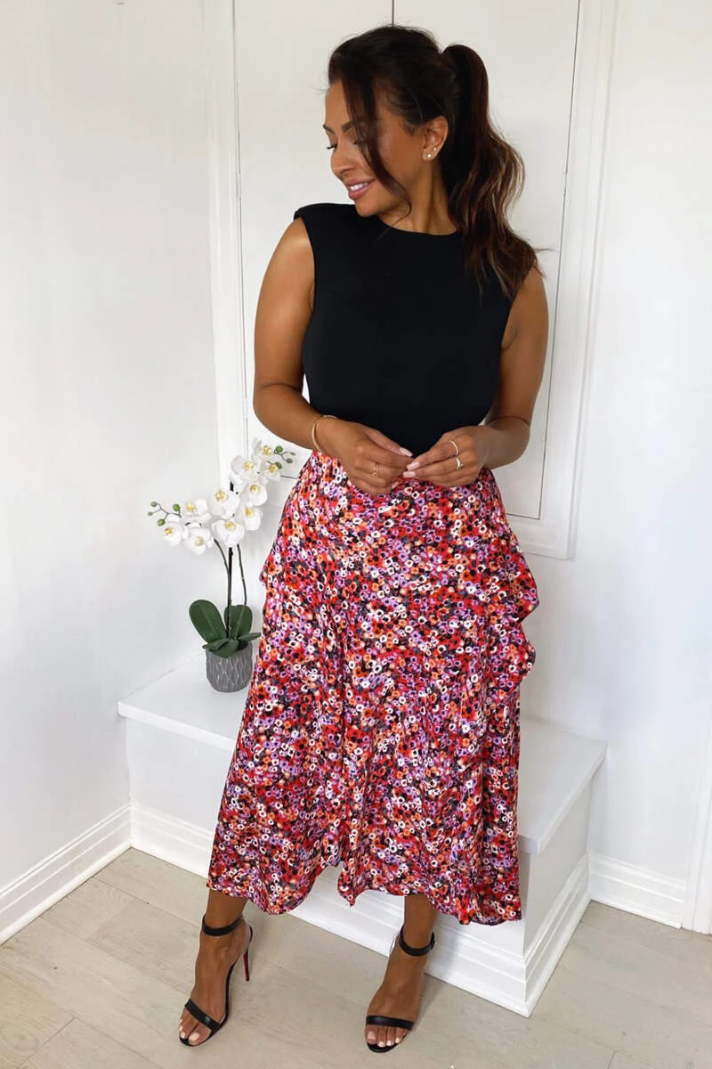 AX Paris Red Printed Skirt 2 In 1 Midi Dress 6 AX Paris Red Printed Skirt 2 In 1 Midi Dress