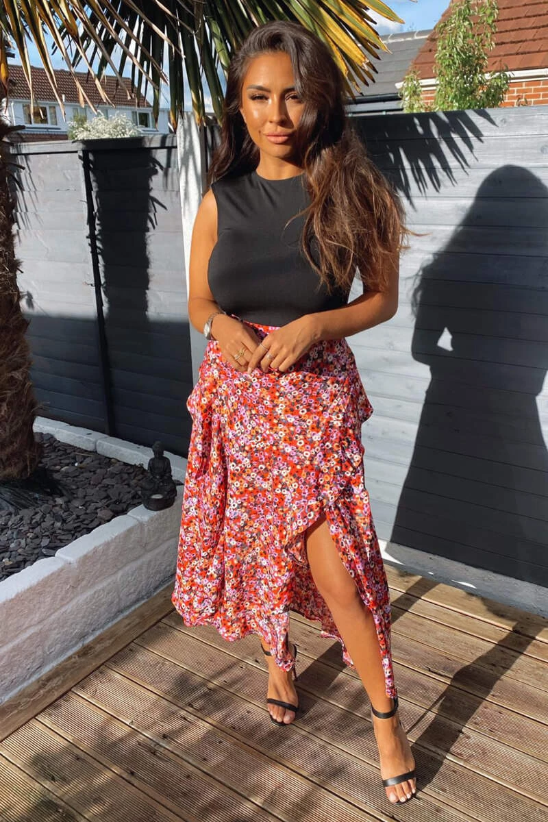 AX Paris Red Printed Skirt 2 In 1 Midi Dress 2 AX Paris Red Printed Skirt 2 In 1 Midi Dress