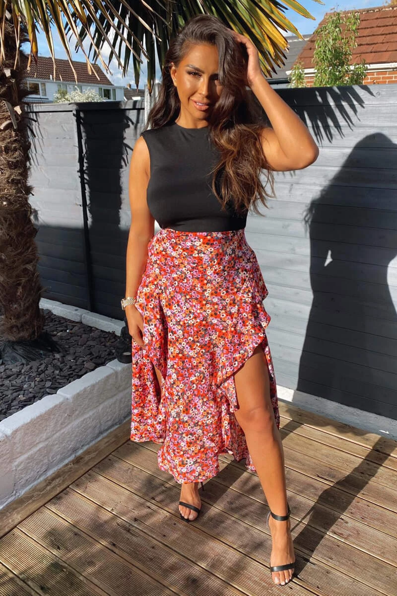 AX Paris Red Printed Skirt 2 In 1 Midi Dress 1 AX Paris Red Printed Skirt 2 In 1 Midi Dress