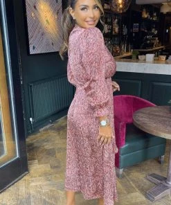 AX Paris Red Printed Tie Side Wrap Over Midi Dress Dresses