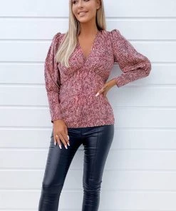 AX Paris Red Printed V-Neck Top Tops