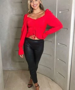 AX Paris Red Shirred Back Milkmaid Crop Top Tops 9 AX Paris Red Shirred Back Milkmaid Crop Top Tops