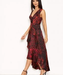 AX Paris Dresses Red V Neck Animal Print Dress