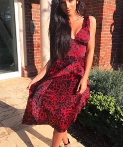 AX Paris Dresses Red V Neck Animal Print Dress