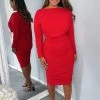 AX Paris Dresses Red Wide Neck Ruched Bodycon Dress