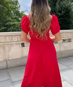 AX Paris Red Wrap Over Tie Midi Dress