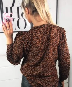 AX Paris Rust Animal Print Pleated Sleeve Top Tops