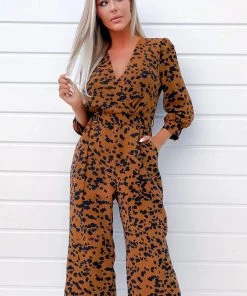 AX Paris Jumpsuits And Playsuits Rust Animal Printed Long Sleeve Jumpsuit