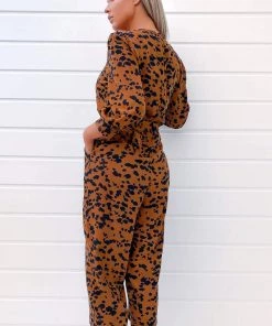 AX Paris Jumpsuits And Playsuits Rust Animal Printed Long Sleeve Jumpsuit