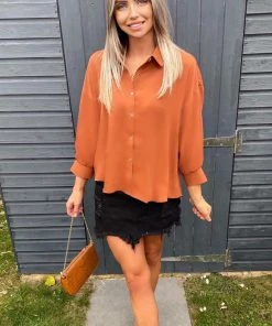 AX Paris Rust Dip Hem Shirt Tops 12 AX Paris Rust Dip Hem Shirt Tops
