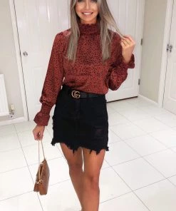 AX Paris Rust Spotty High Neck Elasticated Top