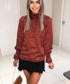 AX Paris Rust Spotty High Neck Elasticated Top