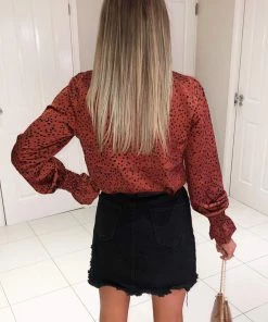 AX Paris Rust Spotty High Neck Elasticated Top