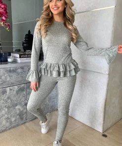 AX Paris Loungewear Sage Double Frill Lounge Set