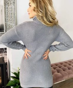 AX Paris Silver Roll Neck Knit Jumper Dress