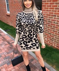 AX Paris Stone Animal Print Knitted Dress Dresses