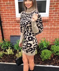 AX Paris Stone Animal Print Knitted Dress Dresses