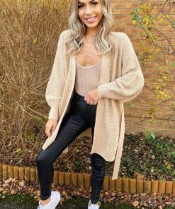 AX Paris Stone Chunky Knit Balloon Sleeve Cardigan Loungewear