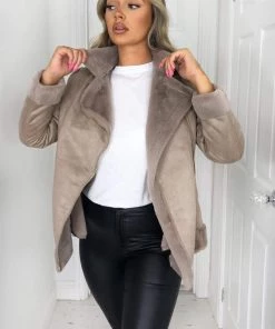 AX Paris Coats & Jackets Stone Faux Suede Aviator Jacket