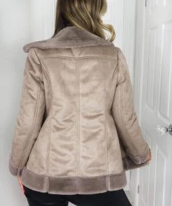 AX Paris Coats & Jackets Stone Faux Suede Aviator Jacket