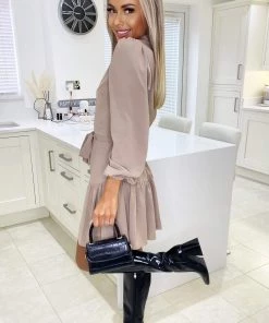 AX Paris Stone High Neck Button Frill Hem Dress Dresses 7 AX Paris Stone High Neck Button Frill Hem Dress Dresses