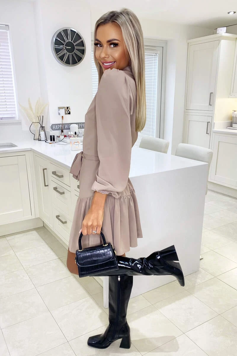 AX Paris Stone High Neck Button Frill Hem Dress Dresses 3 AX Paris Stone High Neck Button Frill Hem Dress Dresses