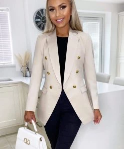 AX Paris Coats & Jackets Stone Military Style Blazer