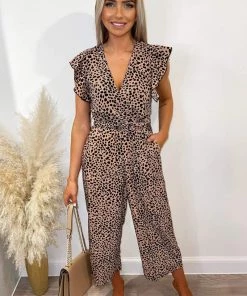 AX Paris Stone Printed Frill Wrap Over Jumpsuit