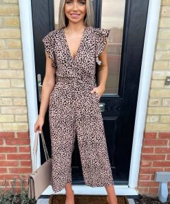 AX Paris Stone Printed Frill Wrap Over Jumpsuit