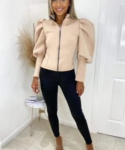 AX Paris Stone Scuba Puff Sleeve Jacket Tops