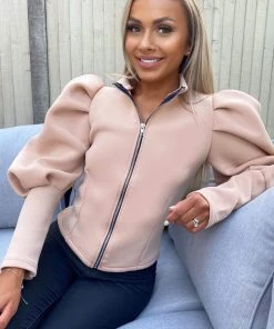 AX Paris Stone Scuba Puff Sleeve Jacket Tops