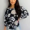 AX Paris Black Floral Wide Sleeve Blouse Tops