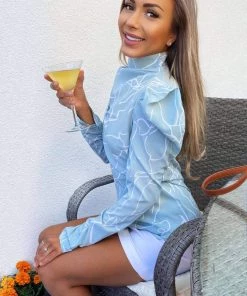 AX Paris Mint Abstract Puff Sleeve Top Tops