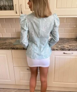 AX Paris Mint Abstract Puff Sleeve Top Tops