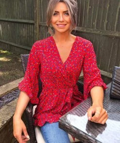 AX Paris Red Floral Wrap Top