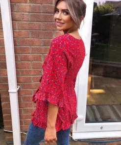 AX Paris Red Floral Wrap Top