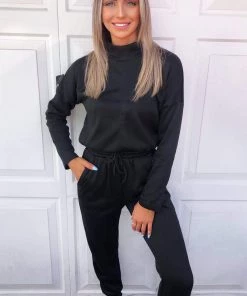 AX Paris Black Soft High Neck Lounge Suit Loungewear