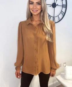 AX Paris Mocha Gold Button Up Elasticated Cuff Shirt