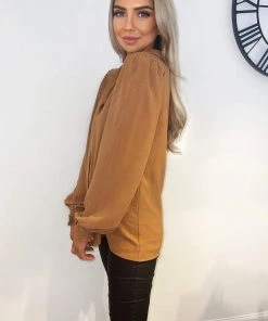 AX Paris Mocha Gold Button Up Elasticated Cuff Shirt