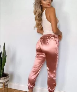 AX Paris Dusty Pink Satin Joggers