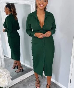 AX Paris Teal Button Up Midi Dress