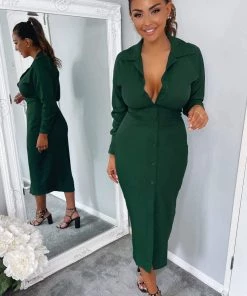 AX Paris Teal Button Up Midi Dress