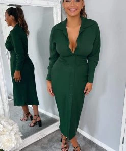 AX Paris Teal Button Up Midi Dress