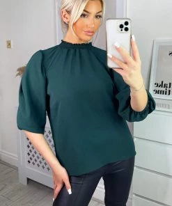 AX Paris Teal Elasticated Neck Puff Sleeve Blouse Tops