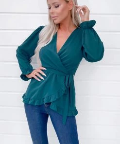 AX Paris Tops Teal Frill Wrap Top